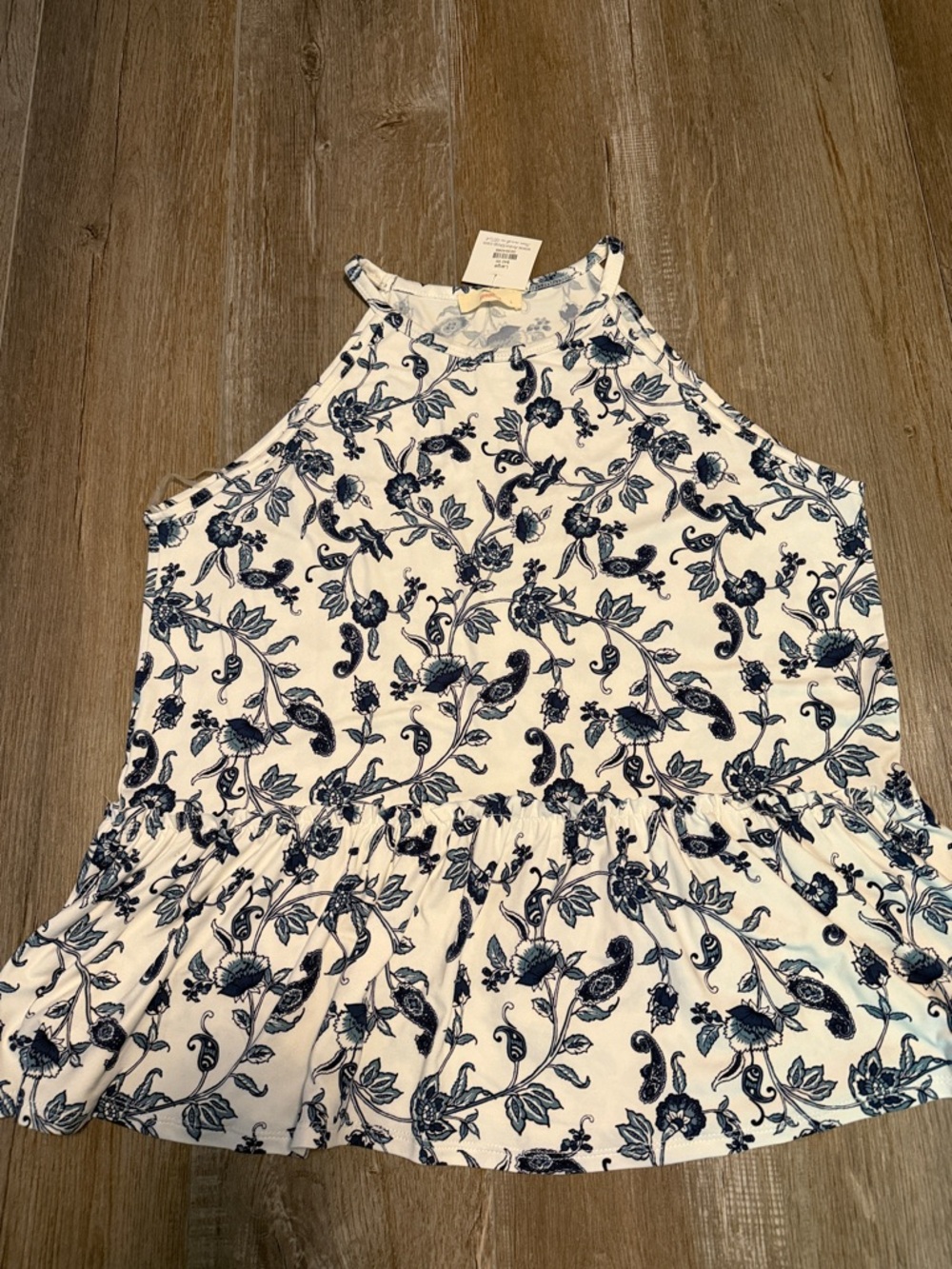 Hummingbird White Halter Tank with Navy Floral Print